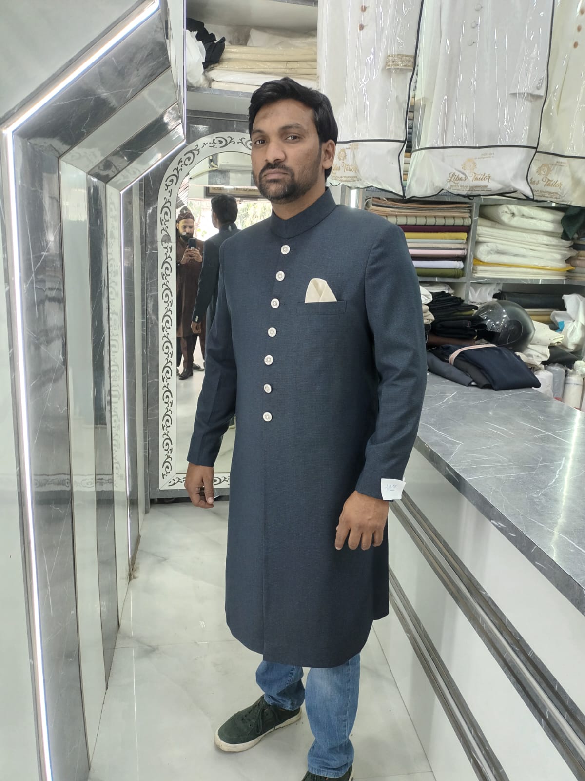 Classic Slate Blue Aligarh Achkan Sherwani