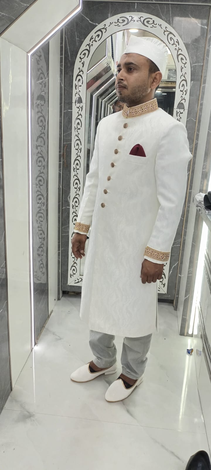 Full Groom Wedding Ensemble with Embroidered Topi and Jutti