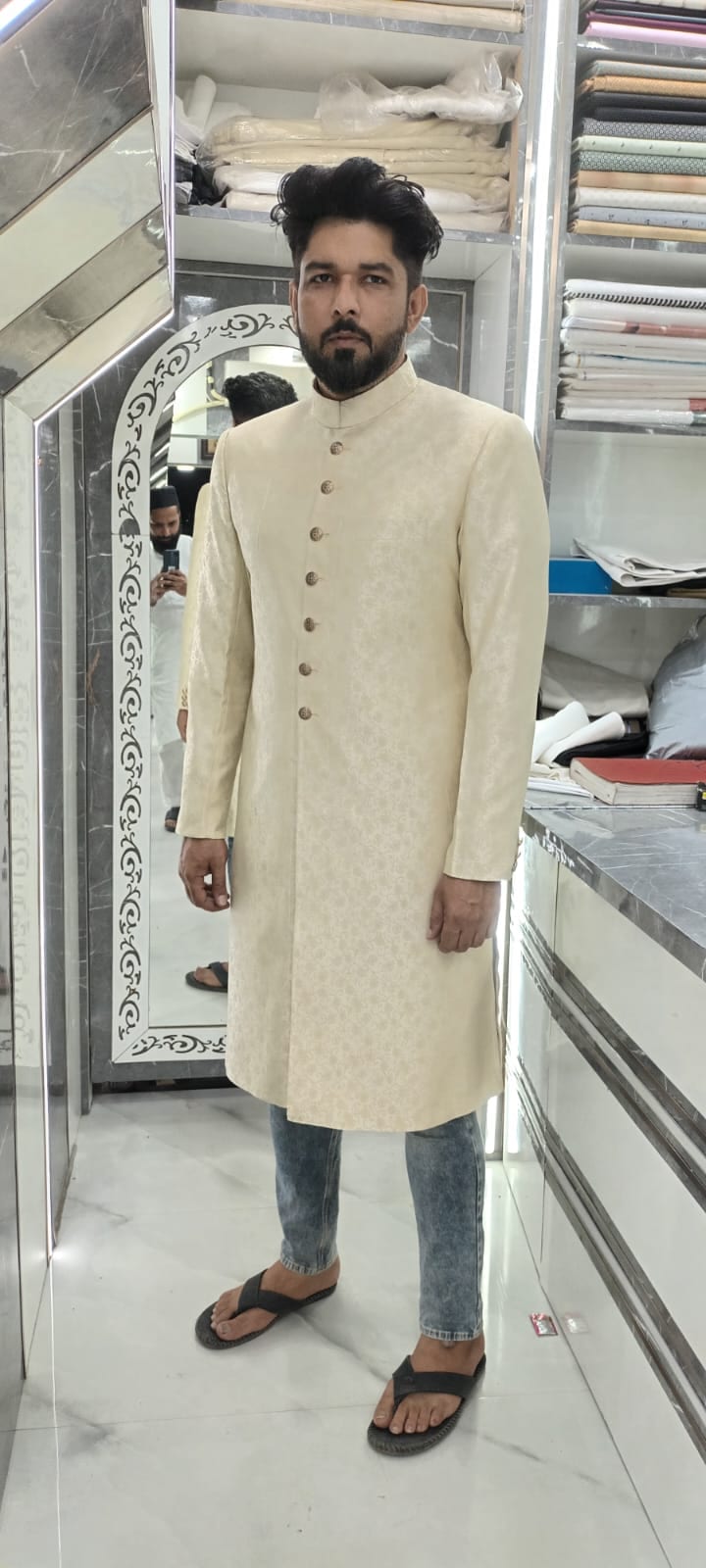Regal Cream Raw Silk Wedding Sherwani
