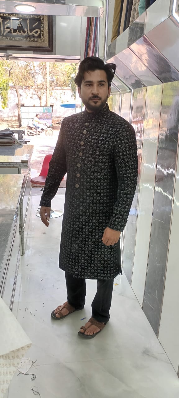 Black Sequin Embroidered Ceremonial Sherwani