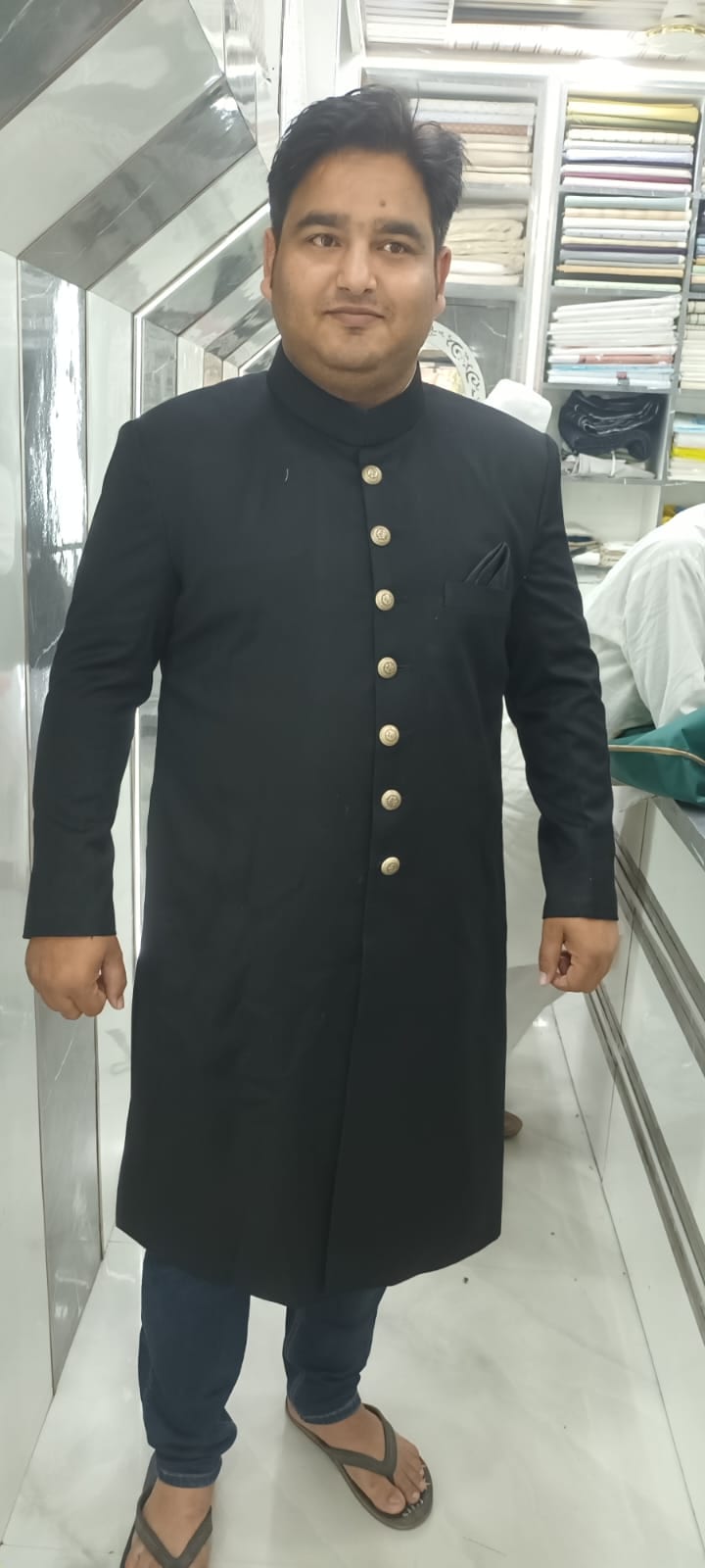 Heritage Black AMU Achkan Sherwani with Brass Buttons