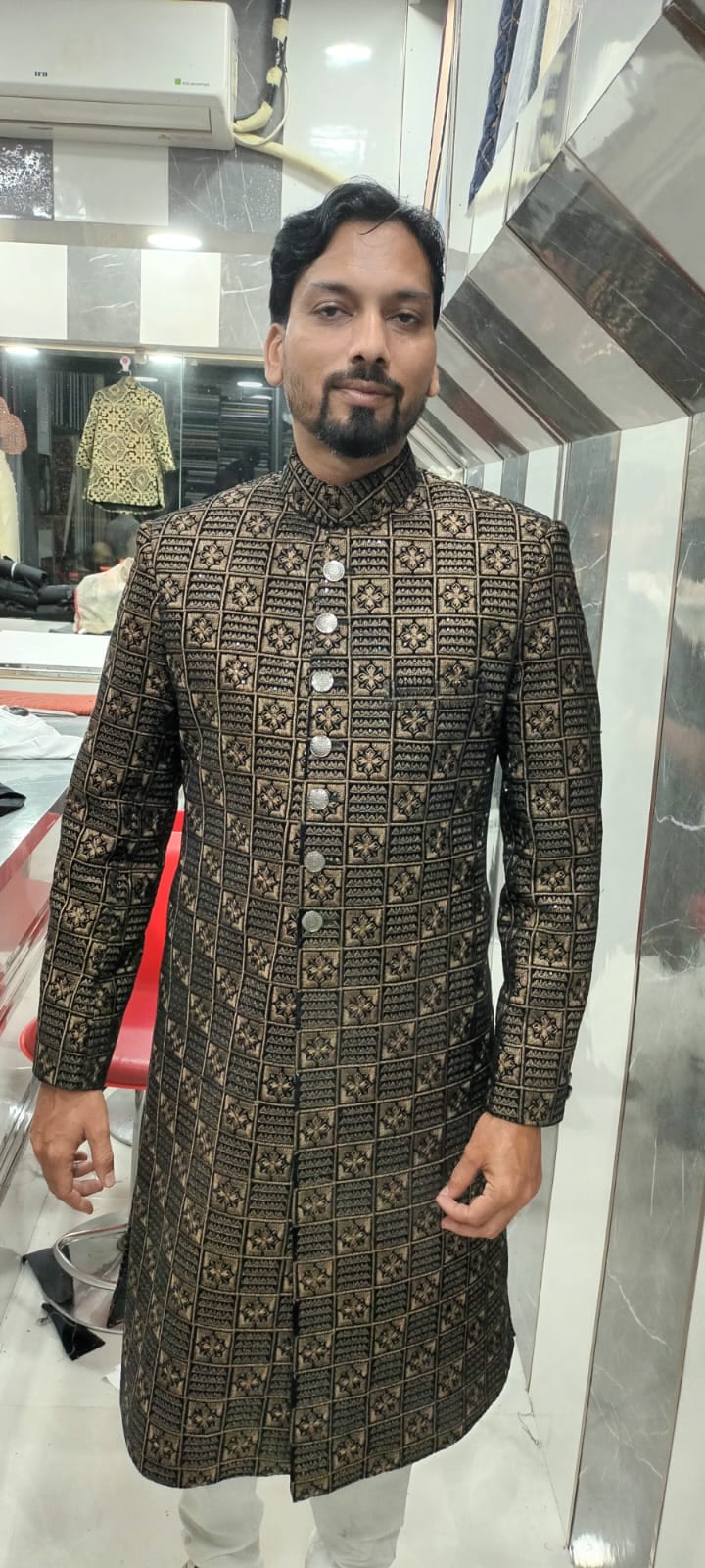 Brocade Sherwani Collar Craftsmanship and Button Structure