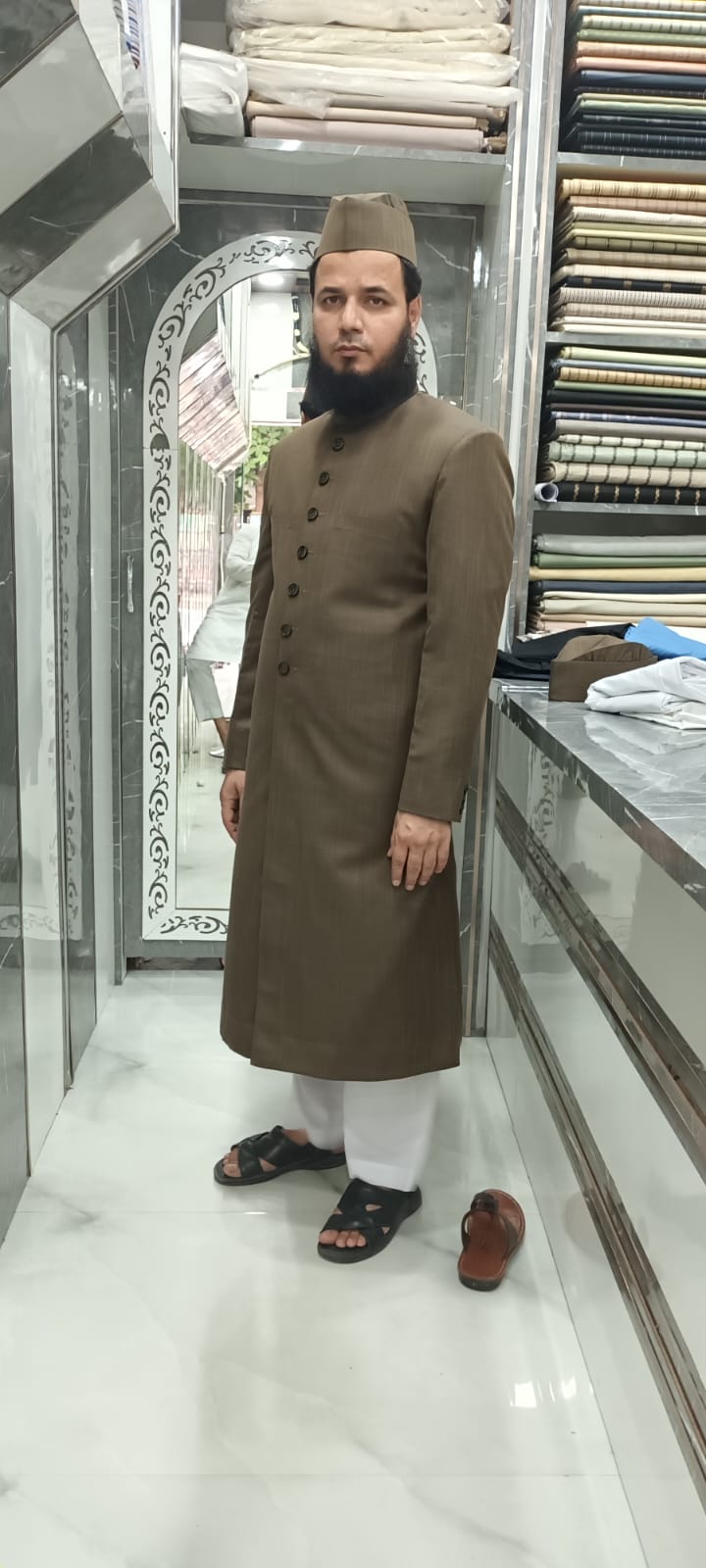 Traditional Aligarh Muslim University Brown Achkan with Cap